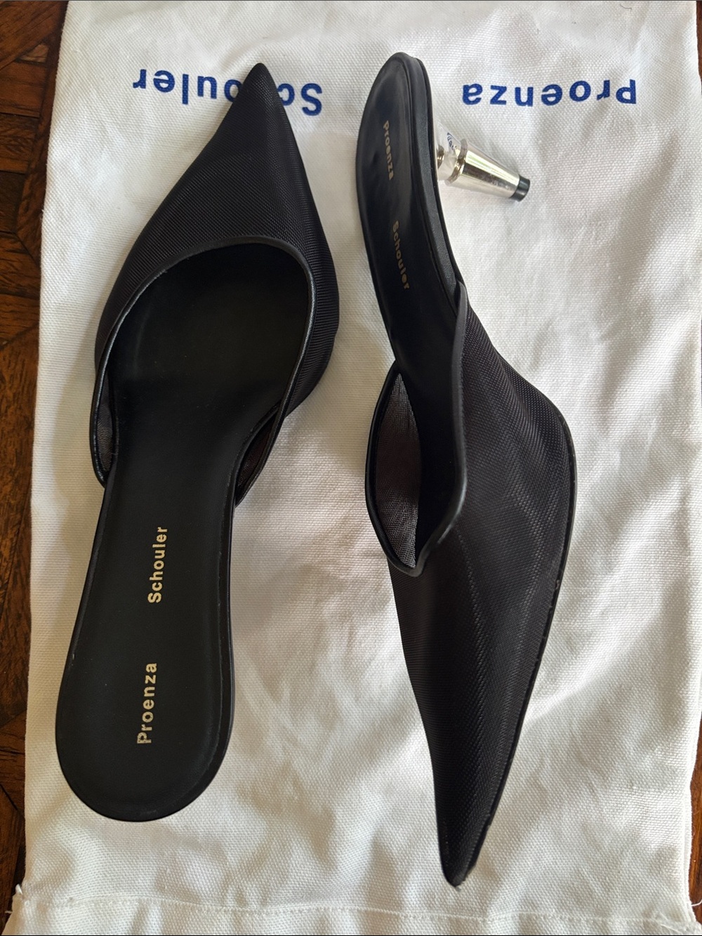 Proenza Schouler Tulle Mesh Spike Black Pointed Slip-On Mules chrome - Picture 2 of 8